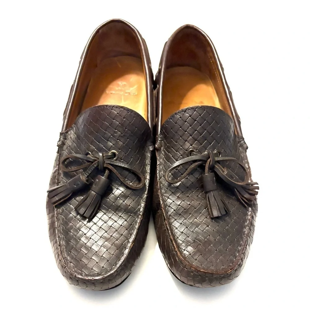 MASSIMO DUTTI Brown Woven Leather Loafers with Tassels
